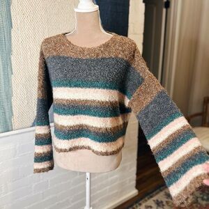 C'isa Teal/Brown/Pink Cropped Fuzzy Sweater
